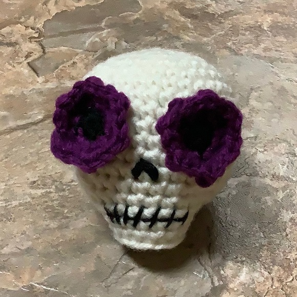 Hand Crafted Other - Crochet skull with purple flower eyes